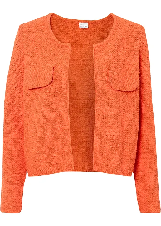 Bouclé Strickjacke in orange von vorne - bonprix