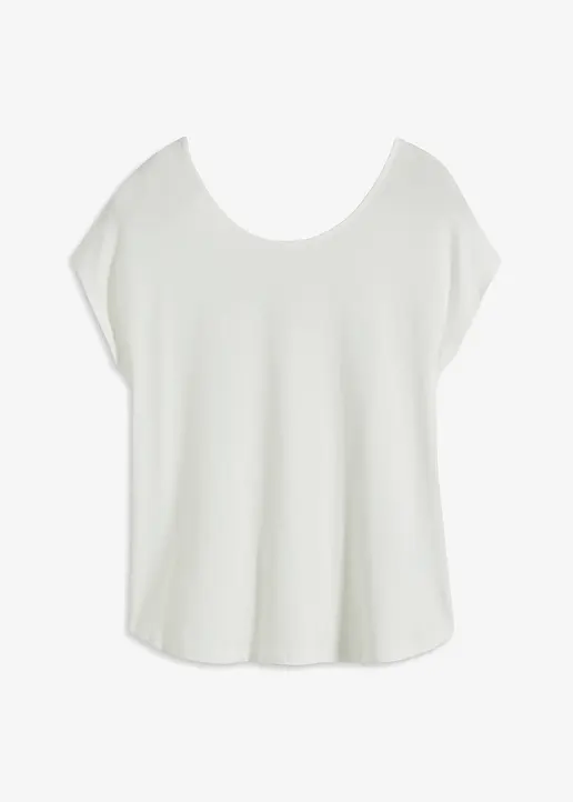 Shirt mit Häkeleinsatz in weiß von vorne - bonprix