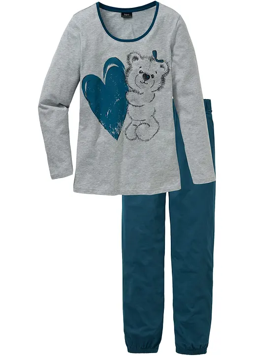 Pyjama mit Bio-Baumwolle in petrol von vorne - bonprix