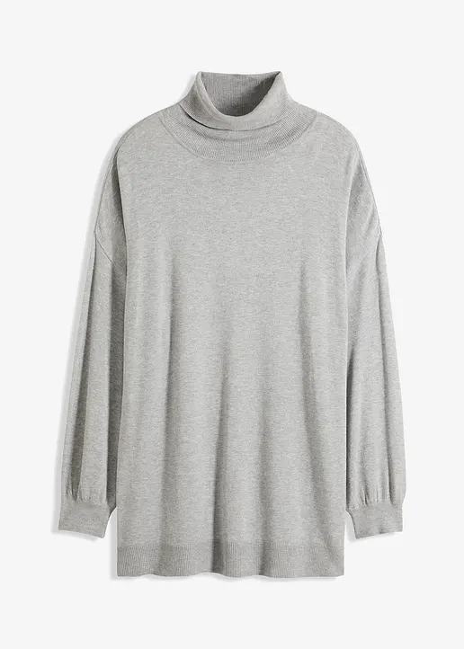 Langer Rollkragenpullover in grau von vorne - bonprix