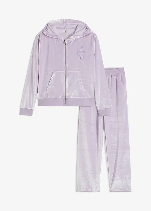 Jacke und Hose aus Velours (2-tlg. Set) in lila von vorne - bonprix