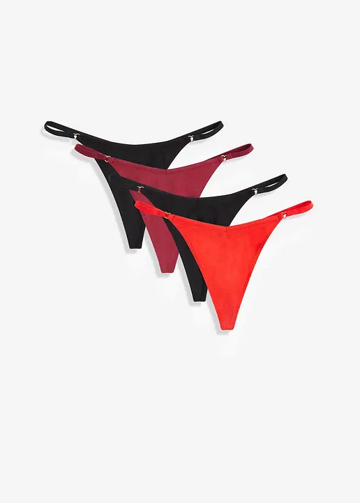 String mit V-Shape mit Bio-Baumwolle (4er Pack) in schwarz von vorne - bonprix
