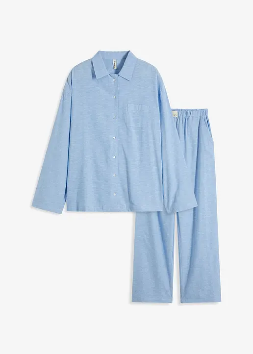 Gewebter oversized Pyjama mit Leinen in blau von vorne - bonprix