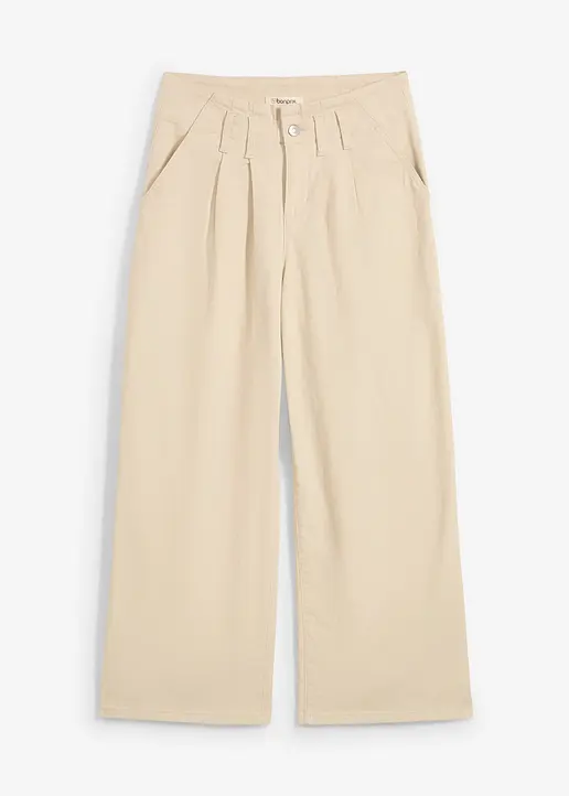 Twillhose verkürzt in beige von vorne - bonprix