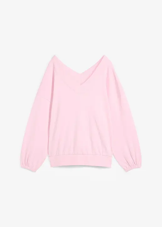 Oversize-Sweatshirt aus weichem Baumwoll-Mix in rosa von vorne - bonprix