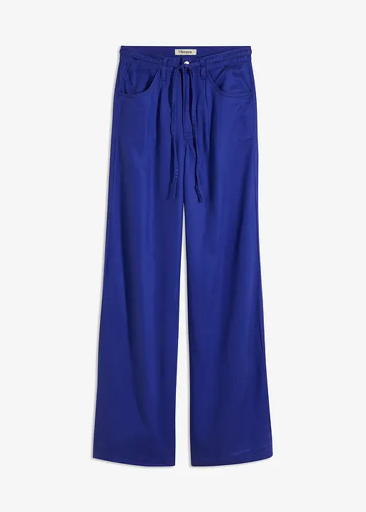 Bundfaltenhose aus Lyocell mit Bindeband in blau von vorne - bonprix