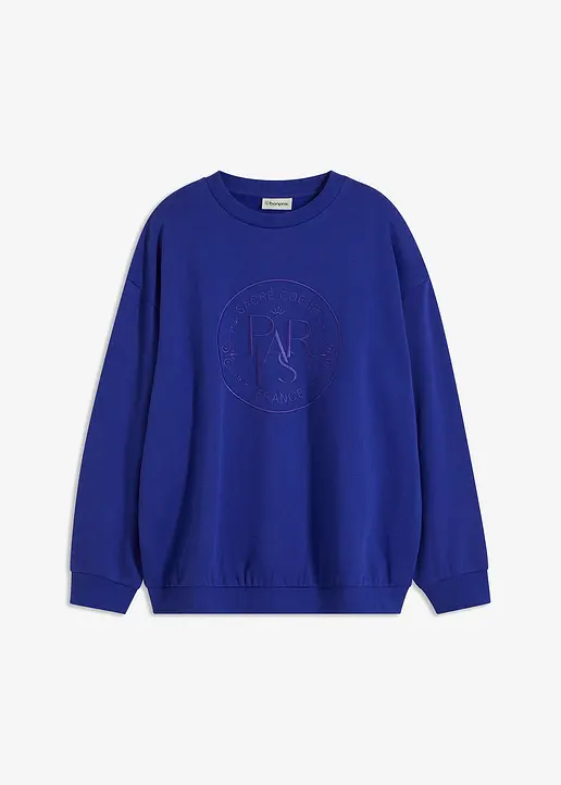 Sweatshirt mit Stickerei in blau von vorne - bonprix