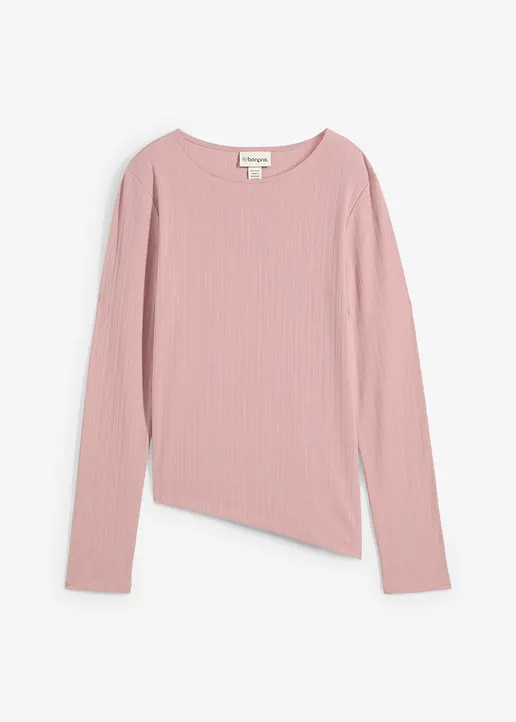 Langarmshirt aus Rippe mit Schlitz in rosa von vorne - bonprix