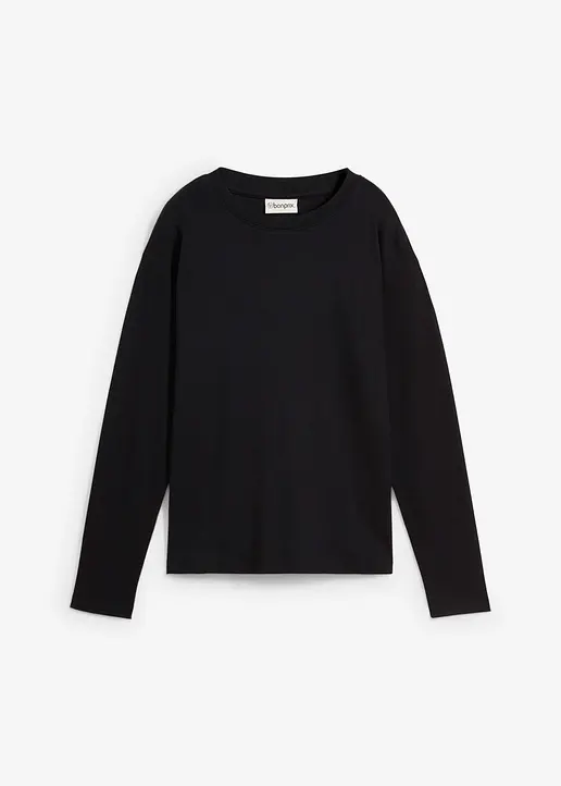 Langarmshirt aus reiner schwerer Bio-Baumwolle in schwarz von vorne - bonprix