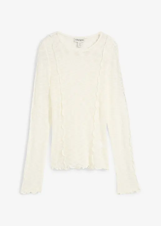 Strickshirt mit Strukturmuster in weiß von vorne - bonprix