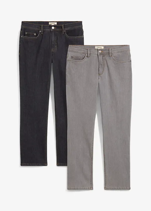 Regular Fit Stretch-Jeans, Straight (2er Pack) in grau von vorne - bonprix
