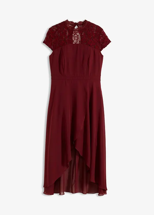 Vokuhila-Kleid mit Spitzen-Einsatz in rot von vorne - bonprix