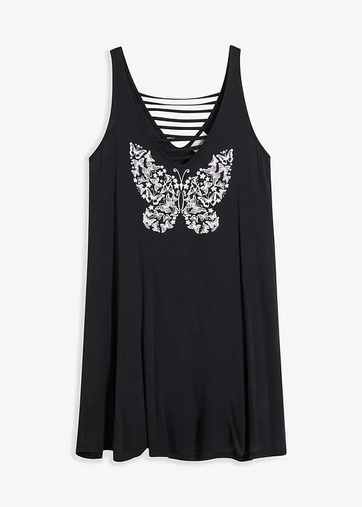 Transparentes Strandkleid aus Viskose in schwarz von vorne - bonprix