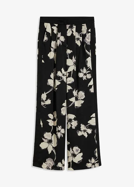 Palazzo-Hose aus fließendem Satin in schwarz von vorne - bonprix
