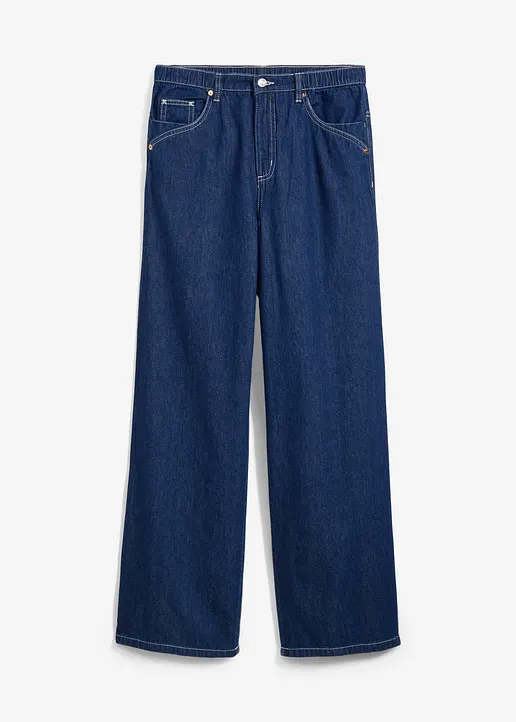 Wide-Leg-Jeans Mid Waist, Bequembund Full Length in blau von vorne - bonprix