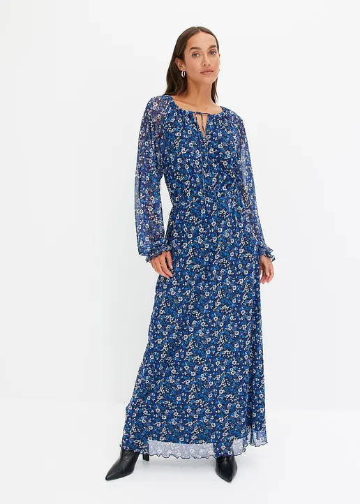 Mesh-Maxikleid in schwarz von vorne (Totalaufnahme) - bonprix