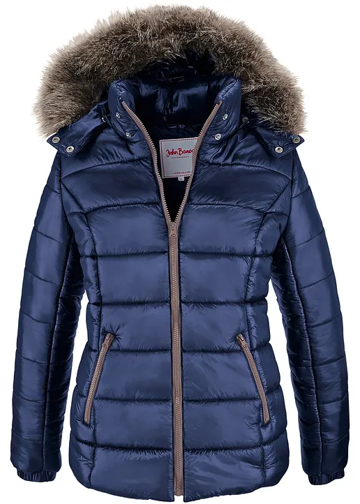 Winterjacke mit Kapuze in blau von vorne - bonprix