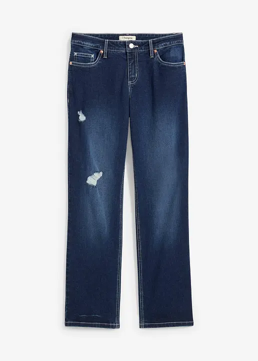 Straight-Jeans, Mid Waist, cropped in blau von vorne - bonprix