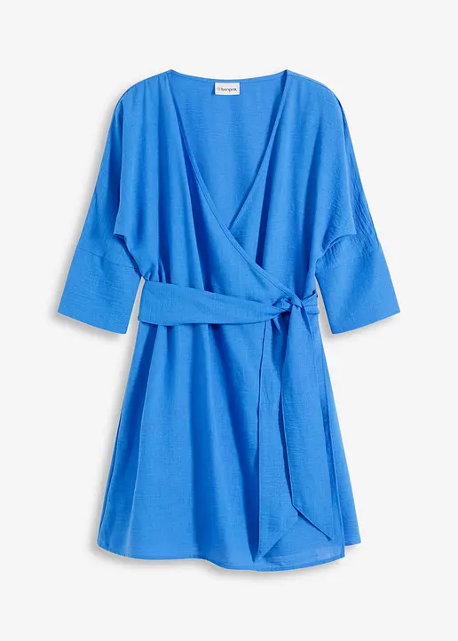 Minikleid in Wickeloptik in blau von vorne - bonprix