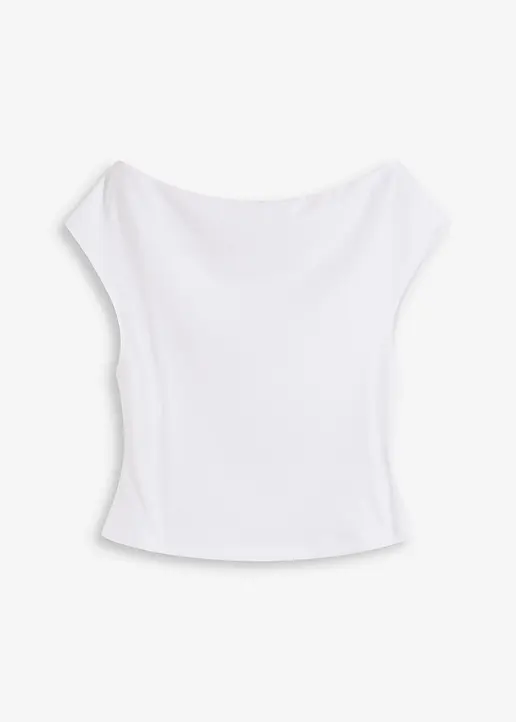 Off-Shoulder-Shirt aus reiner Bio-Baumwolle in weiß von vorne - bonprix