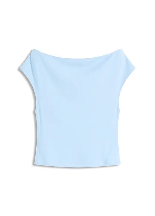 Off-Shoulder-Shirt aus reiner Bio-Baumwolle in blau von vorne - bonprix