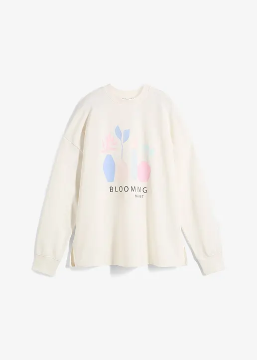 Oversize-Sweatshirt aus Baumwoll-Mix in weiß von vorne - bonprix