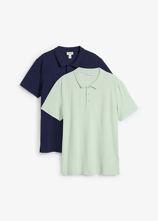 Piqué-Poloshirt (2er Pack) aus reiner Bio-Baumwolle in blau von vorne - bonprix