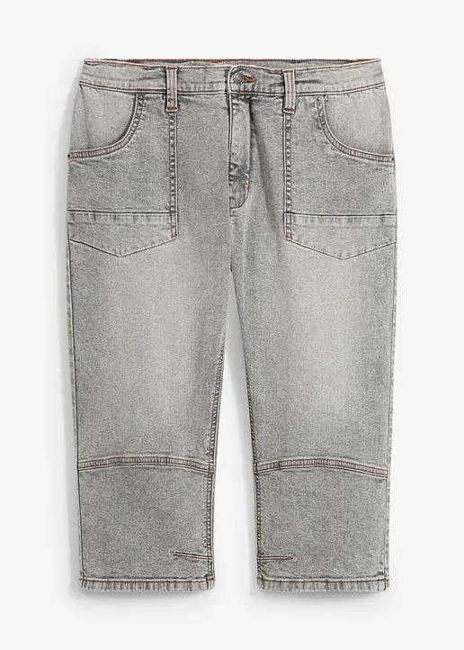 Regular Fit 3/4-Stretch-Jeans, Straight in grau von vorne - bonprix