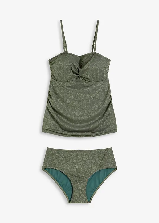 Tankini (2-tlg.Set) mit Glanzfäden in grün von vorne - bonprix