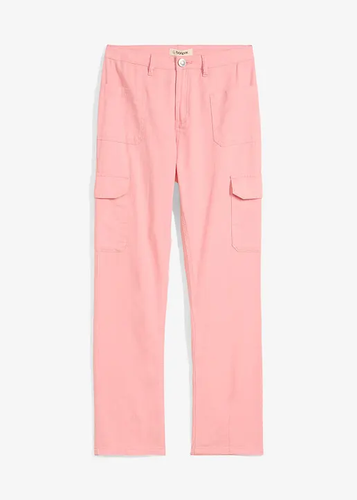 Weite Cargo-Twillhose Mid Waist in rosa von vorne - bonprix