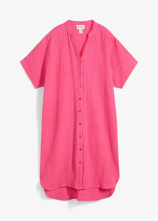 Hemdblusenkleid aus reiner Baumwolle in pink von vorne - bonprix