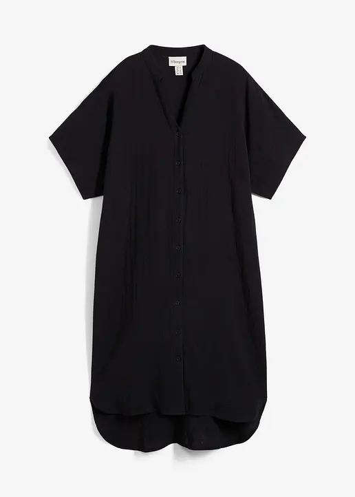 Hemdblusenkleid aus reiner Baumwolle in schwarz von vorne - bonprix