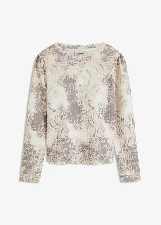 Langarmshirt mit Struktur in beige von vorne - bonprix
