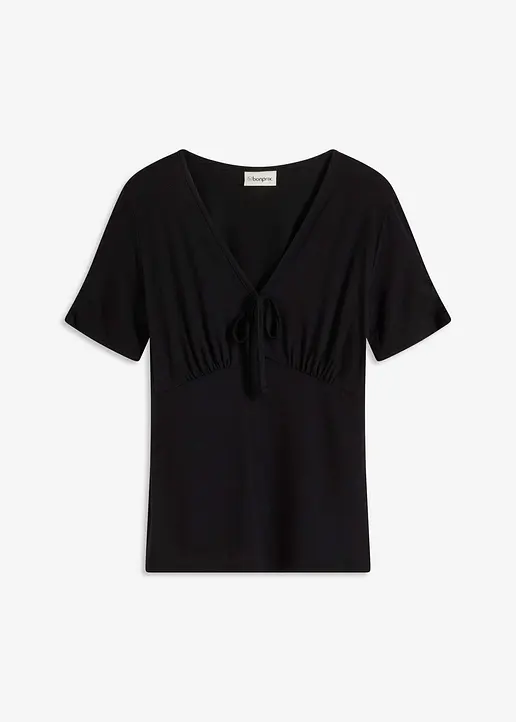 Shirt mit Raffung in schwarz von vorne - bonprix