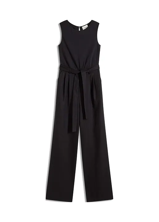 Jumpsuit aus Jersey-Leinen-Mix in schwarz von vorne - bonprix