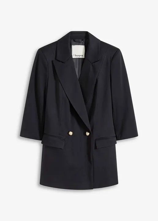 3/4-Arm Longblazer in schwarz von vorne - bonprix