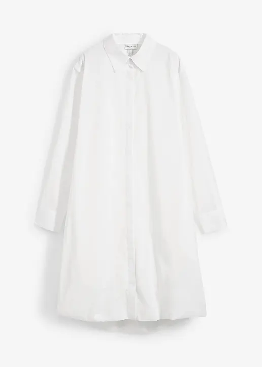 Hemdblusenkleid mit Ballonsaum aus reiner Baumwolle in weiß von vorne - bonprix