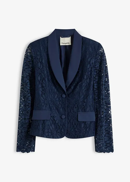 Blazer aus Spitze in blau von vorne - bonprix