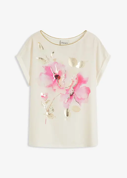 Shirt mit Webeinsatz in weiß von vorne - bonprix