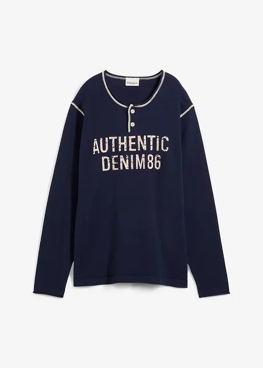 Feinstrick-Pullover aus reiner Baumwolle in blau von vorne - bonprix