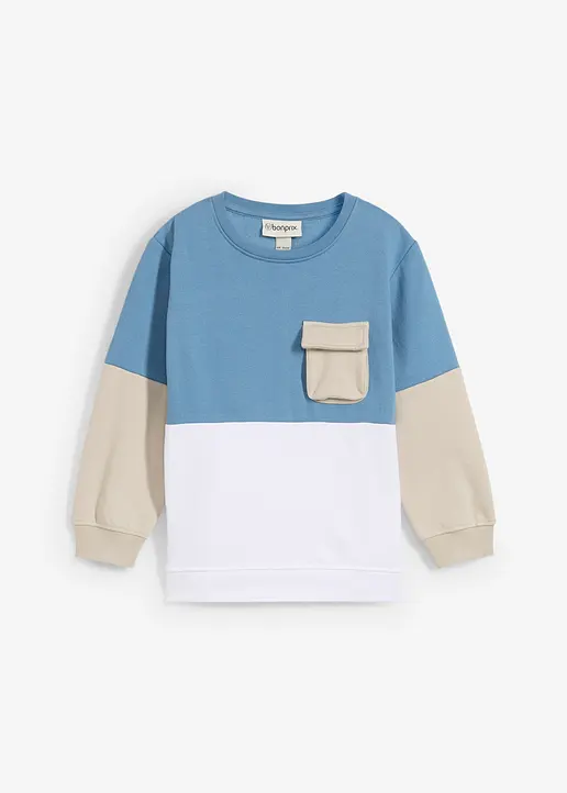 Sweatshirt mit Tasche aus weichem Baumwoll-Mix in blau von vorne - bonprix
