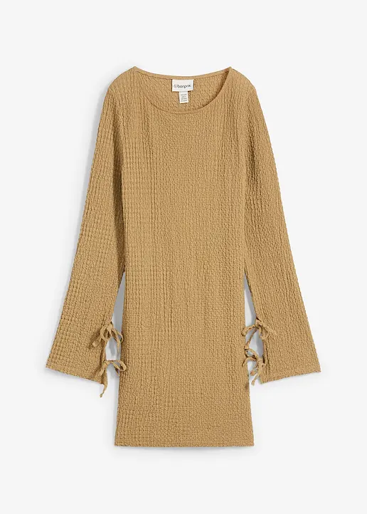 Minikleid aus strukturiertem Crêpe in braun von vorne - bonprix