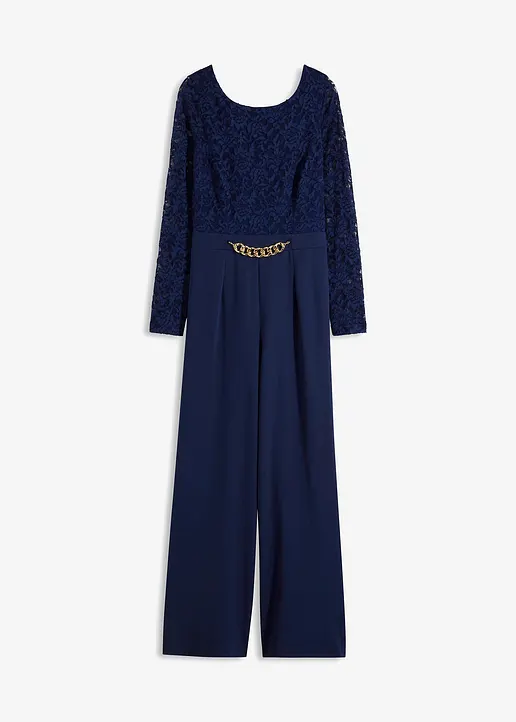Overall mit Spitze und Ketten-Detail in blau von vorne - bonprix