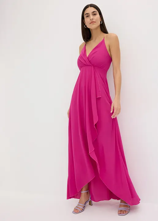 Vokuhila-Kleid mit Wickel-Optik in pink von vorne (Totalaufnahme) - bonprix