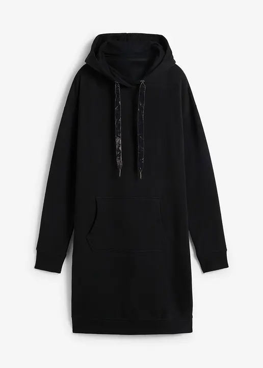Sweatkleid aus reiner Baumwolle in schwarz von vorne - bonprix