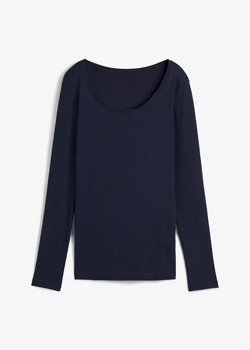 Langarmshirt aus reiner Bio-Baumwolle in blau von vorne - bonprix