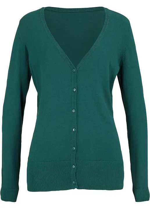 Feinstrickjacke mit Knopfleiste in grün von vorne - bonprix