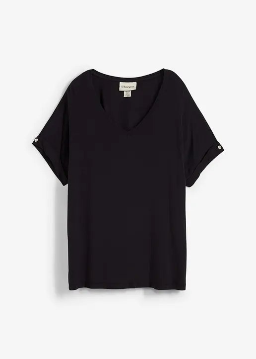 Shirt aus fließendem Viskose-Mix in schwarz von vorne - bonprix