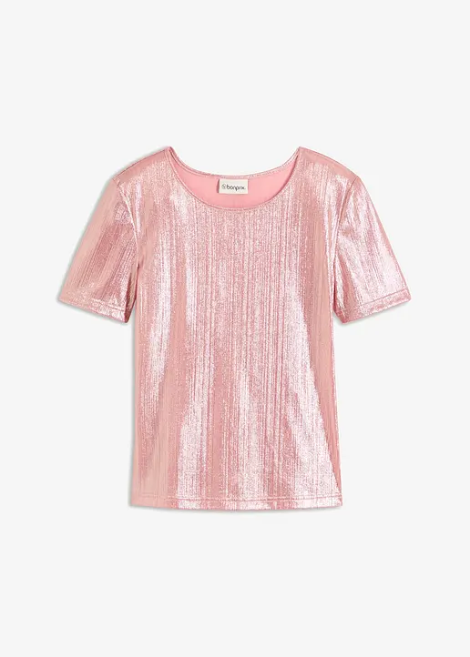Shirt aus glänzendem Material in rosa von vorne - bonprix