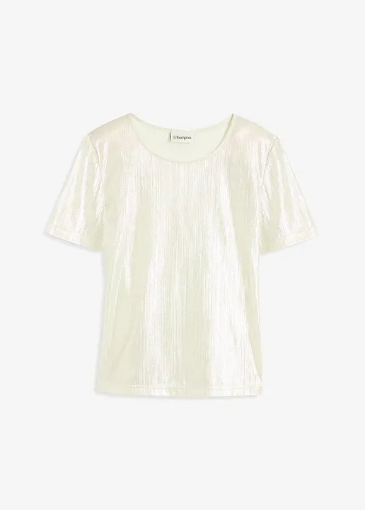Shirt aus glänzendem Material in beige von vorne - bonprix